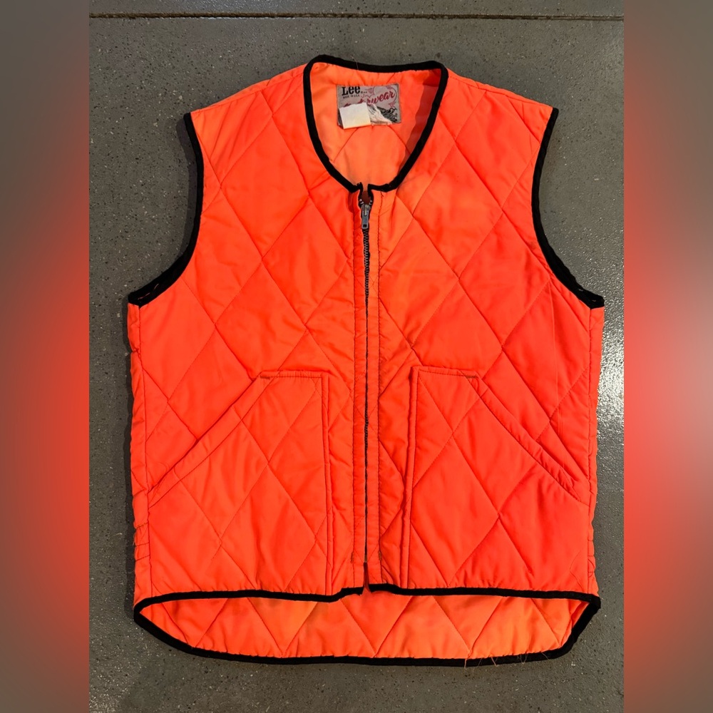Vintage Lee Outerwear 1970s Diamond Western Quilted Puff Vest Hunter’s Orange